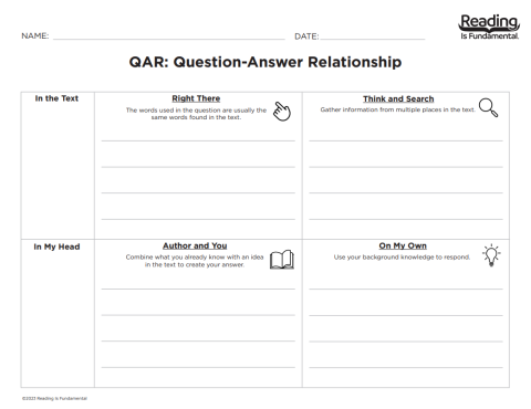 Question Answer Relationship Qar Graphic Organizer Rif Org